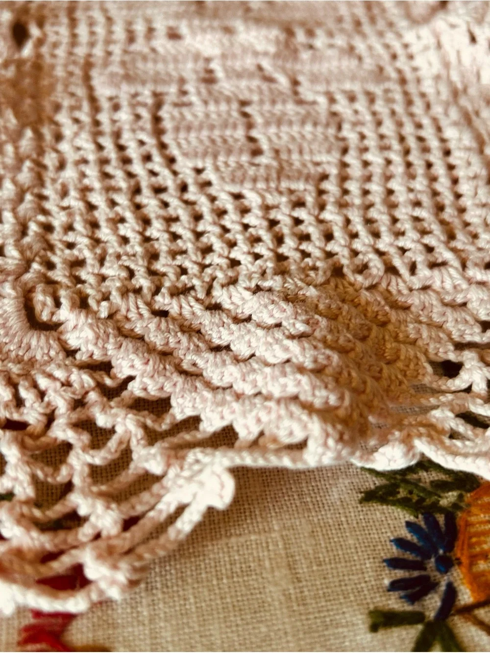 Handmade Crocheted Pink Rectangular Doily